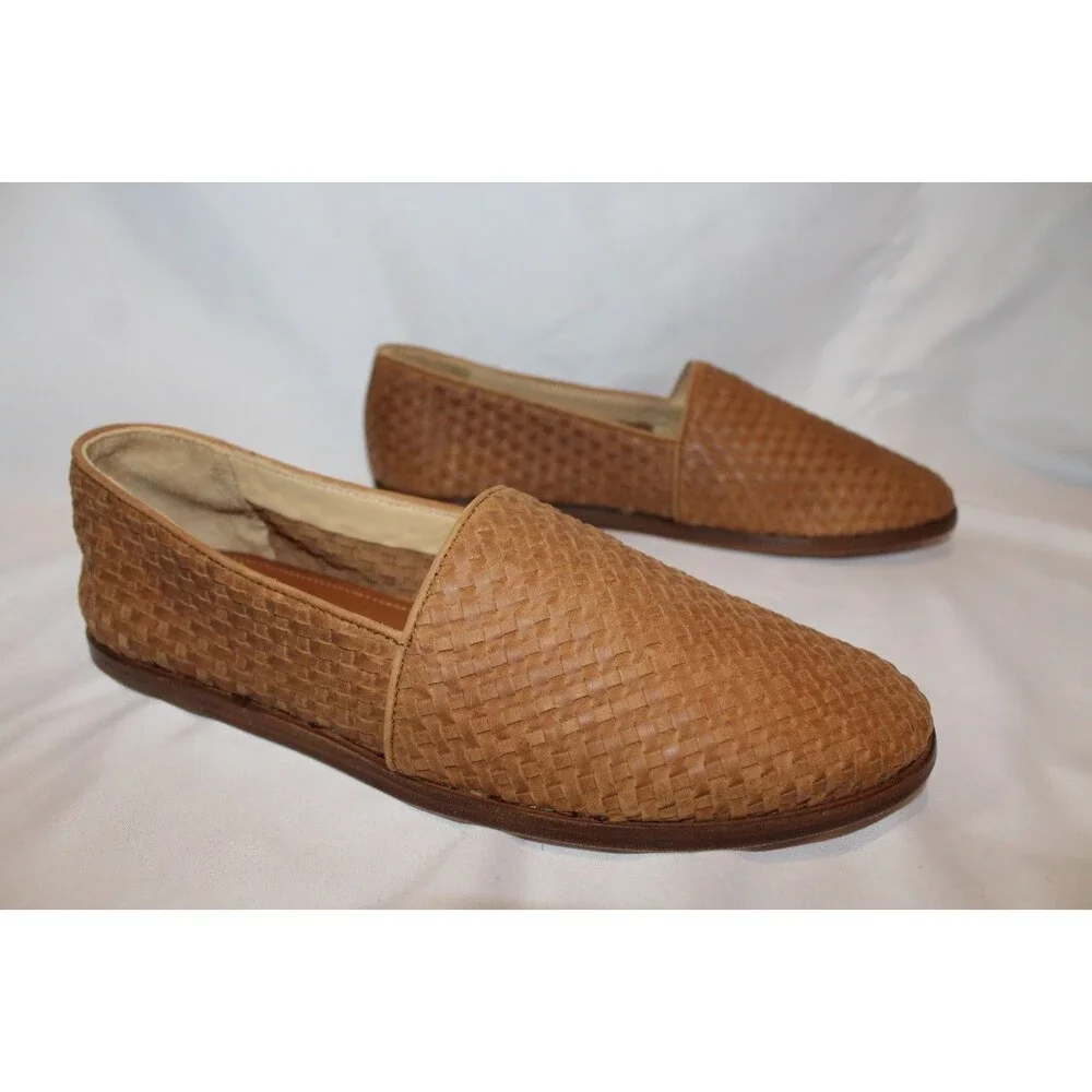 NISOLO MEN'S ALEJANDRO‎ WOVEN LEATHER SLIP ON SHOES TOBACCO BROWN NIB $190